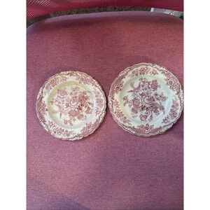 Crown Ducal Bristol Pink Red Transferware Bread Plates 6" England Lot Of 2